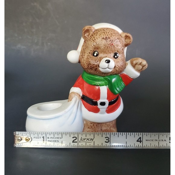 JSNY Holiday Friends Teddy Bear Santa Christmas Candle Stick Holders Vtg Taiwan - Picture 7 of 7
